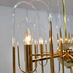 Kroonluchter Sciolari jaren 70 messing met glas mid century, Ophalen of Verzenden, Gebruikt, Glas