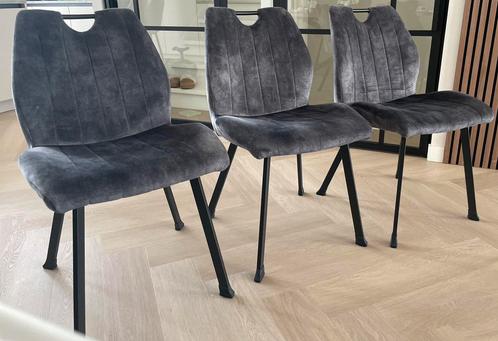 Set van 6 eetkamerstoelen met handgreep - Velvet grijs, Huis en Inrichting, Stoelen, Zo goed als nieuw, Vijf, Zes of meer stoelen