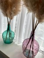 Twee vazen met pampas pluimen, Ophalen of Verzenden, Minder dan 50 cm, Groen, Glas