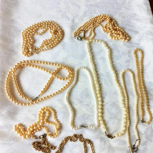 partij kettingen oa parels en vintage zie tekst, Sieraden, Tassen en Uiterlijk, Kettingen, Gebruikt, Overige materialen, Met hanger