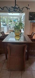 Houten eettafel met arduin steen en 6 Vincent Sheppard stoel, Ophalen, Gebruikt, Landelijk, 6 tot 8 stoelen