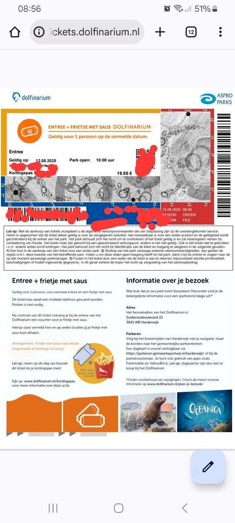 Kaartje Dolfinarium, Tickets en Kaartjes, Kortingen en Cadeaubonnen, Eén persoon, Overige typen, Overige soorten