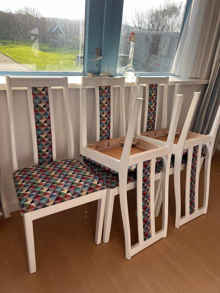 5 eetkamerstoelen, Huis en Inrichting, Stoelen, Gebruikt, Vijf, Zes of meer stoelen, Hout, Wit, Ophalen