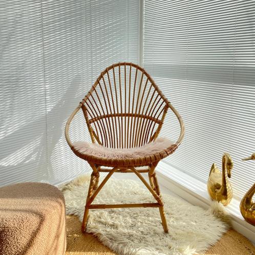 vintage jaren 50 bamboe STOEL rotan Mid Century design Boho, Huis en Inrichting, Stoelen, Gebruikt, Eén, Riet of Rotan, Bruin
