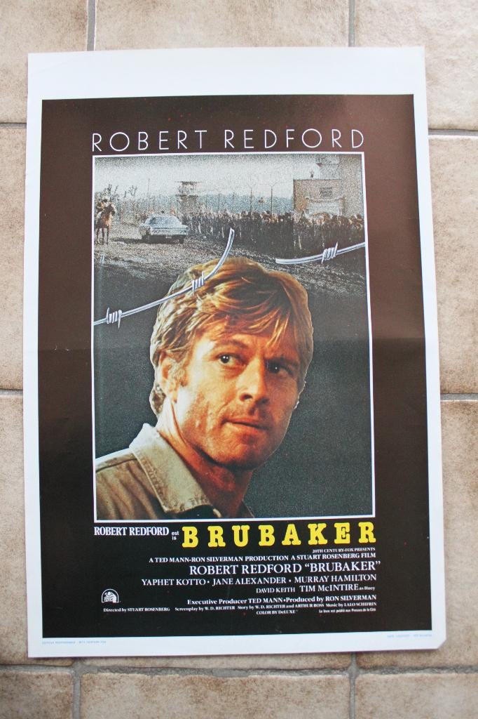filmaffiche Brubaker 1980 Robert Redford filmposter, Rechthoekig Staand, Ophalen of Verzenden, Zo goed als nieuw, A1 t/m A3