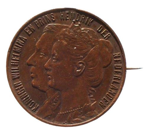 Nederland geboortepenning Juliana 1909 (bewerkt, met pin), Postzegels en Munten, Penningen en Medailles, Nederland, Ophalen