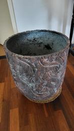 lichtblauwe bronskleurige metalen plantenpot, Huis en Inrichting, Stoelen, Ophalen, Zo goed als nieuw, Blauw