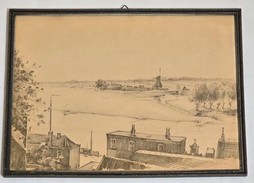 deventer zicht op bolwerksmolen, Antiek en Kunst, Kunst | Tekeningen en Foto's, Ophalen