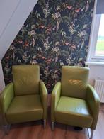 2 nette leren fauteuils. Lemon groen., Huis en Inrichting, Fauteuils, Ophalen, 75 tot 100 cm, 50 tot 75 cm