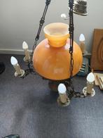 Vintage Kroonluchter met Amberkleurige Kap, Ophalen, Gebruikt, Glas, Vintage