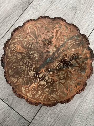 Antiek Koperen Dienblad met Bloemenmotief beschikbaar voor biedingen