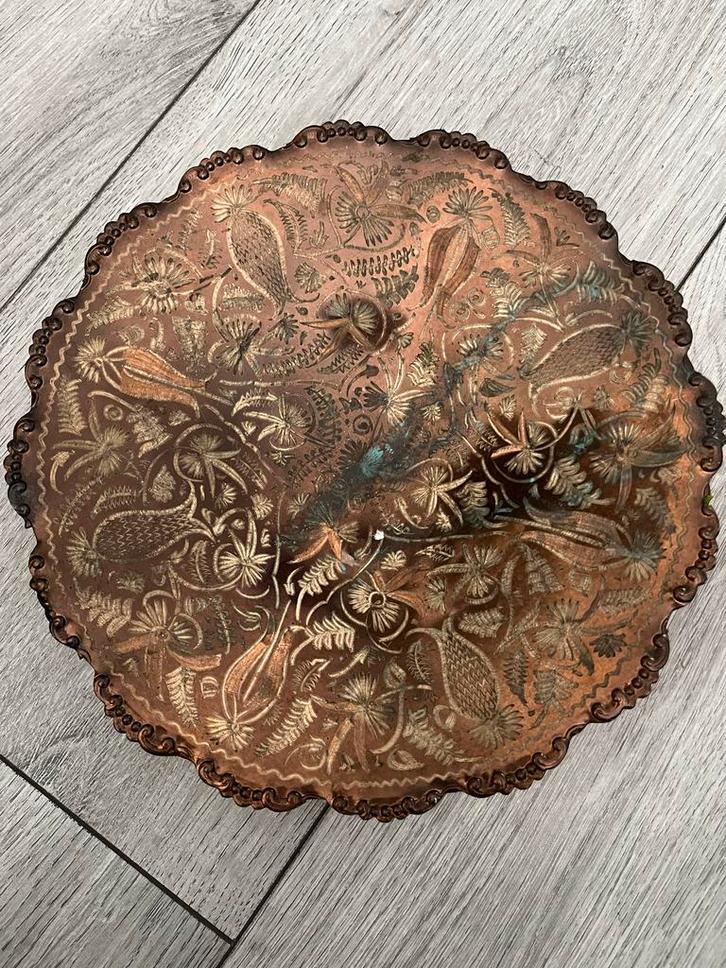 Antiek Koperen Dienblad met Bloemenmotief, Antiek en Kunst, Antiek | Koper en Brons, Koper, Ophalen of Verzenden
