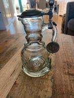 Karaf van oud glas met tinnen deksel, Antiek en Kunst, Antiek | Glas en Kristal, Ophalen of Verzenden