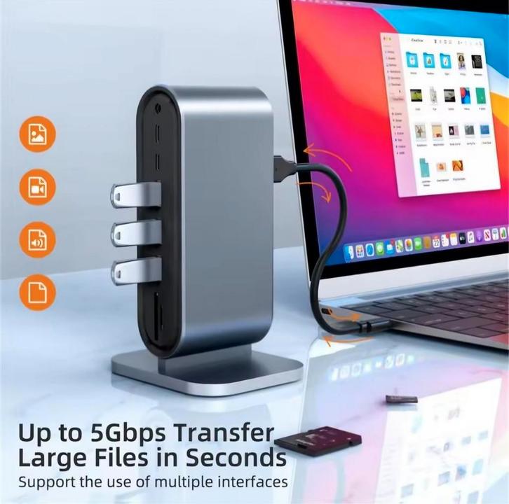 USB C HUB Docking Station 12in1 Aluminium, Computers en Software, Dockingstations, Nieuw, Ophalen of Verzenden