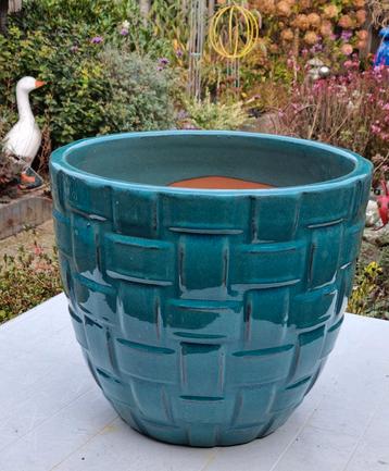 Nette turquoise blauw geglazuurde bloempot  38 cm  beschikbaar voor biedingen