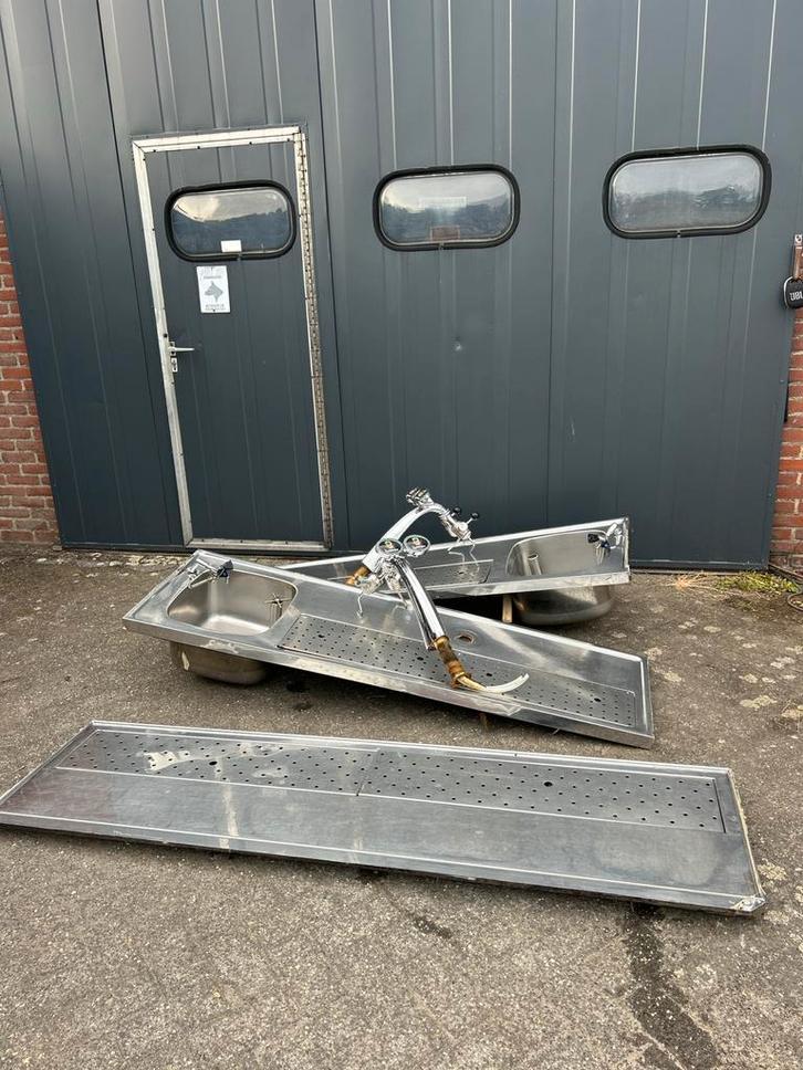 RVS Barbladen met Spoelbak en Tap, Zakelijke goederen, Horeca | Keukenapparatuur, RVS Meubilair, Gebruikt, Ophalen