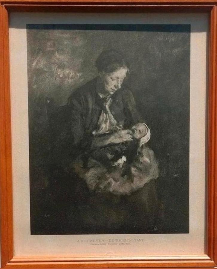 J.H.M. Kever (1854-1922) - De eerste tand ..., Antiek en Kunst, Kunst | Etsen en Gravures, Ophalen of Verzenden