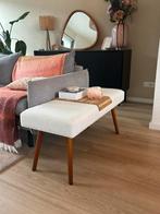 Crème Teddy Bankje met Houtlook Poten, Huis en Inrichting, Ophalen, Rechthoekig, Stof, Minder dan 50 cm