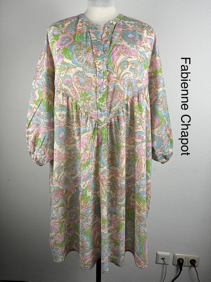 Fabienne Chapot Jurk  (mt: 42) WL/9101, Kleding | Dames, Jurken, Zo goed als nieuw, Maat 42/44 (L), Blauw, Onder de knie, Ophalen of Verzenden