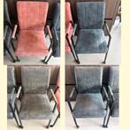 Set Eetkamerstoelen (8x) velvet & leer blauw groen roze, Huis en Inrichting, Stoelen, Ophalen, Blauw, Zo goed als nieuw, Metaal