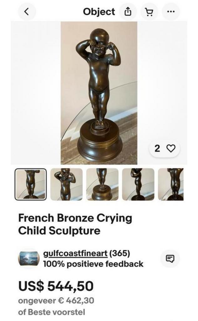 Antiek frans bronzen beeldje op marmer voet 26 cm, Antiek en Kunst, Kunst | Beelden en Houtsnijwerken, Ophalen of Verzenden