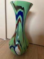 Grote vaas italiaans glas groen rood blauw wit, Antiek en Kunst, Ophalen