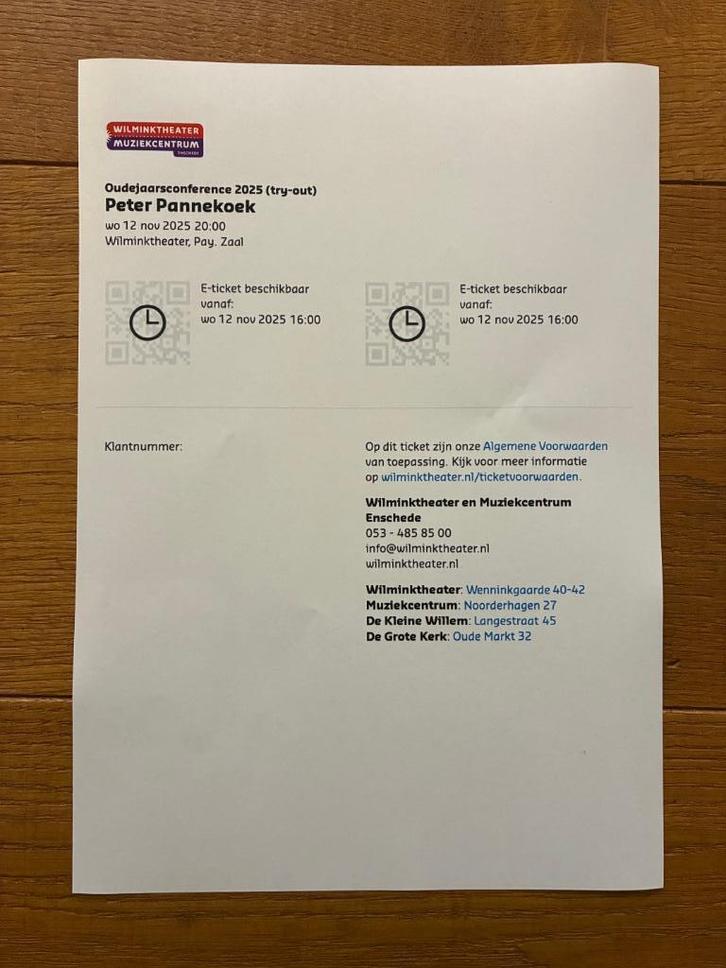 Kaarten Oudejaarsconference Peter Pannekoek Enschede, Tickets en Kaartjes, Theater | Cabaret en Komedie, Twee personen, November