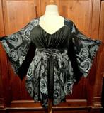 vintage gothic zwart grijze rozen tuniek wijde mouwen 48-52, Kleding | Dames, Grote Maten, Ophalen of Verzenden, Nieuw, Zwart