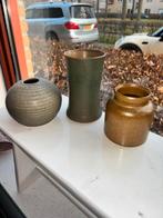 Anthieke aardewerk potjes/vazen bruin groen, Ophalen, Aardewerk of Porselein, Zo goed als nieuw, Minder dan 50 cm