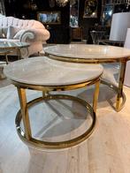 Echte Marmer glazen ronde salontafel- set van 2 beige, Ophalen of Verzenden, Rond, 50 tot 100 cm, Minder dan 50 cm