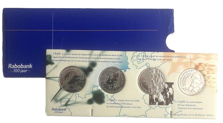 Vier penningen uit 1998 Rabobank 100 jaar - drie vorstinnen, Postzegels en Munten, Munten | Nederland, Setje, Overige waardes