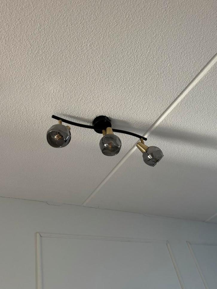 Moderne plafondlamp met 3 glazen spots, Huis en Inrichting, Lampen | Plafondlampen, Zo goed als nieuw, Glas, Metaal, Ophalen