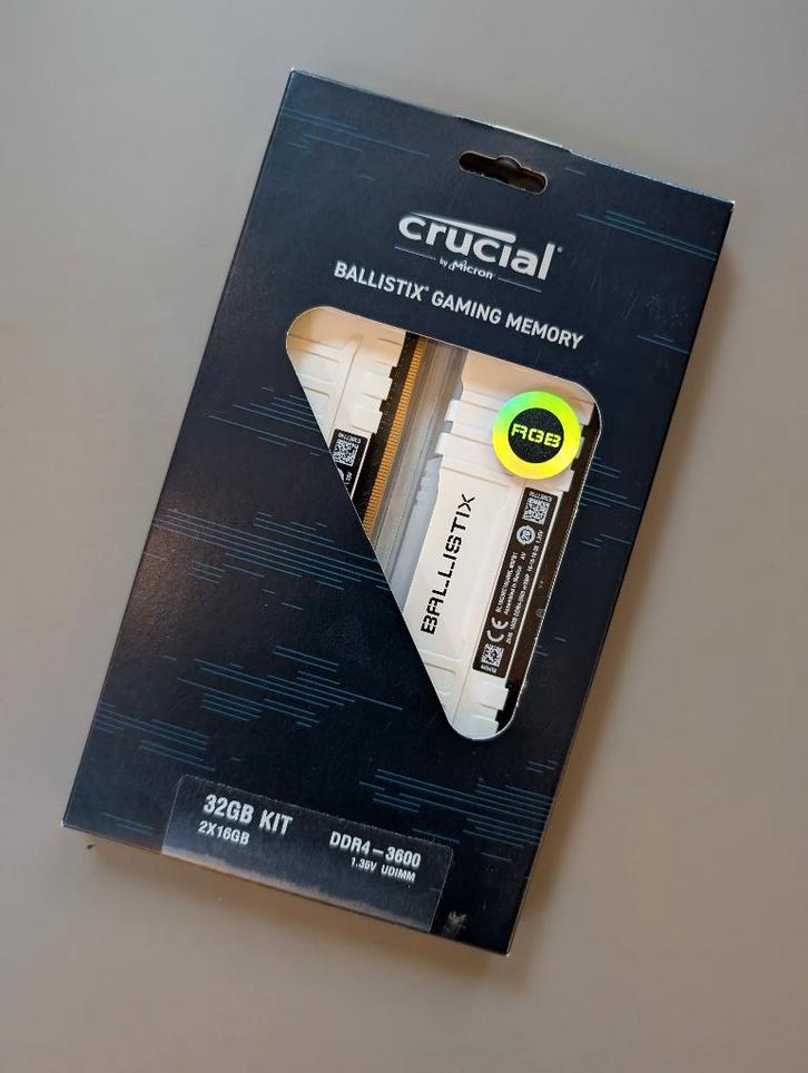Crucial Ballistix DDR4 3600-CL16 32Gb geheugen, Computers en Software, RAM geheugen, Zo goed als nieuw, Desktop, 32 GB, DDR4, Ophalen of Verzenden