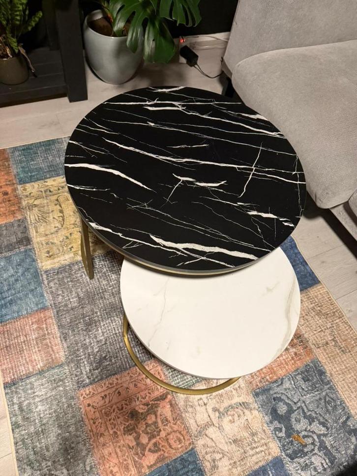 Salontafel set – Zwart & Wit marmerlook, Huis en Inrichting, Tafels | Salontafels, Nieuw, Minder dan 50 cm, 50 tot 100 cm, 50 tot 100 cm