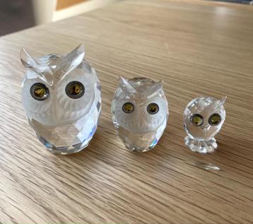 Vintage Swarovski Uil Set van 3 Kristallen Beeldjes 80's  beschikbaar voor biedingen