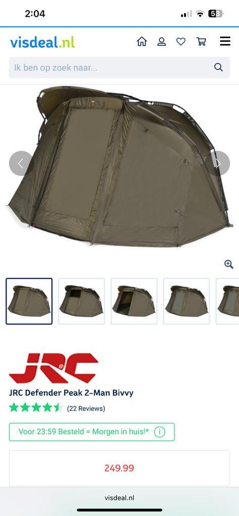 JRC Defender Peak 2-Man Bivvy met JRC Cocoon Universal Porch, Watersport en Boten, Hengelsport | Karpervissen, Zo goed als nieuw