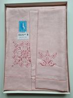 100% Linnen Vintage Badhanddoek en Gastendoekje Roze, Ophalen of Verzenden, Nieuw, Roze, Handdoek