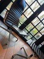 Vitra EA124 +EA125 set zwart leder/gepol.alu ‘Eames -Miller’, Ophalen of Verzenden, Gebruikt, Zwart, Leer