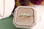 Vintage 14 Karaat Gouden Croissant Ring Met Diamant, Ophalen of Verzenden, Zo goed als nieuw, 17 tot 18, Met edelsteen