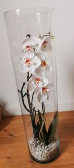 Grote vaas met kunst orchidee te koop, Glas, Zo goed als nieuw, 50 tot 75 cm, Ophalen