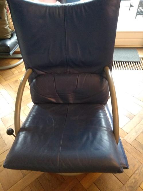 Rolf Benz Fauteuil Vintage + Leren Hocker / Voetenbank / Poe, Huis en Inrichting, Fauteuils, Zo goed als nieuw, Leer, 50 tot 75 cm
