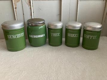 Brocante emaille voorraadbussen groen / Set van 4 beschikbaar voor biedingen