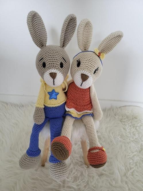 Echtpaar gehaakte Kato en Kobus konijn (knuffel), Kinderen en Baby's, Kraamcadeaus en Geboorteborden, Nieuw, Ophalen of Verzenden