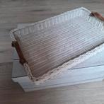 Rieten dienblad met leren handvatten, Ophalen, Gebruikt, Rechthoekig, Overige materialen