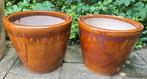 Set bruin geglazuurde bloempotten / plantenpotten., Tuin en Terras, Bloempotten, Tuin, Rond, Zo goed als nieuw, Minder dan 40 cm