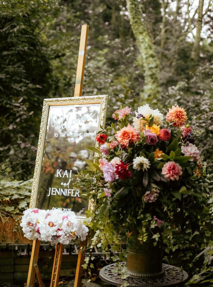 Bruiloft decoratieset, wegwijzer borden, spiegel, lijsten, Hobby en Vrije tijd, Feestartikelen, Zo goed als nieuw, Versiering