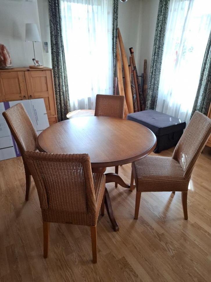 eettafel met 4 LLoyd Loom stoelen, Huis en Inrichting, Tafels | Eettafels, Gebruikt, 100 tot 150 cm, 100 tot 150 cm, Vier personen