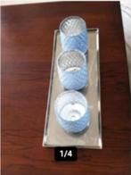 Zilveren dienblad + 3 windlichten blauw., Ophalen of Verzenden, Zo goed als nieuw, Rechthoekig, Metaal