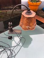 Oude lamp met leren kap bruin vintage retro midcentury €37,5, Antiek en Kunst, Ophalen of Verzenden