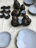 Aardewerk Ontbijtservies handgemaakt, 6 pers, Bruin, grijs!, Antiek en Kunst, Ophalen of Verzenden